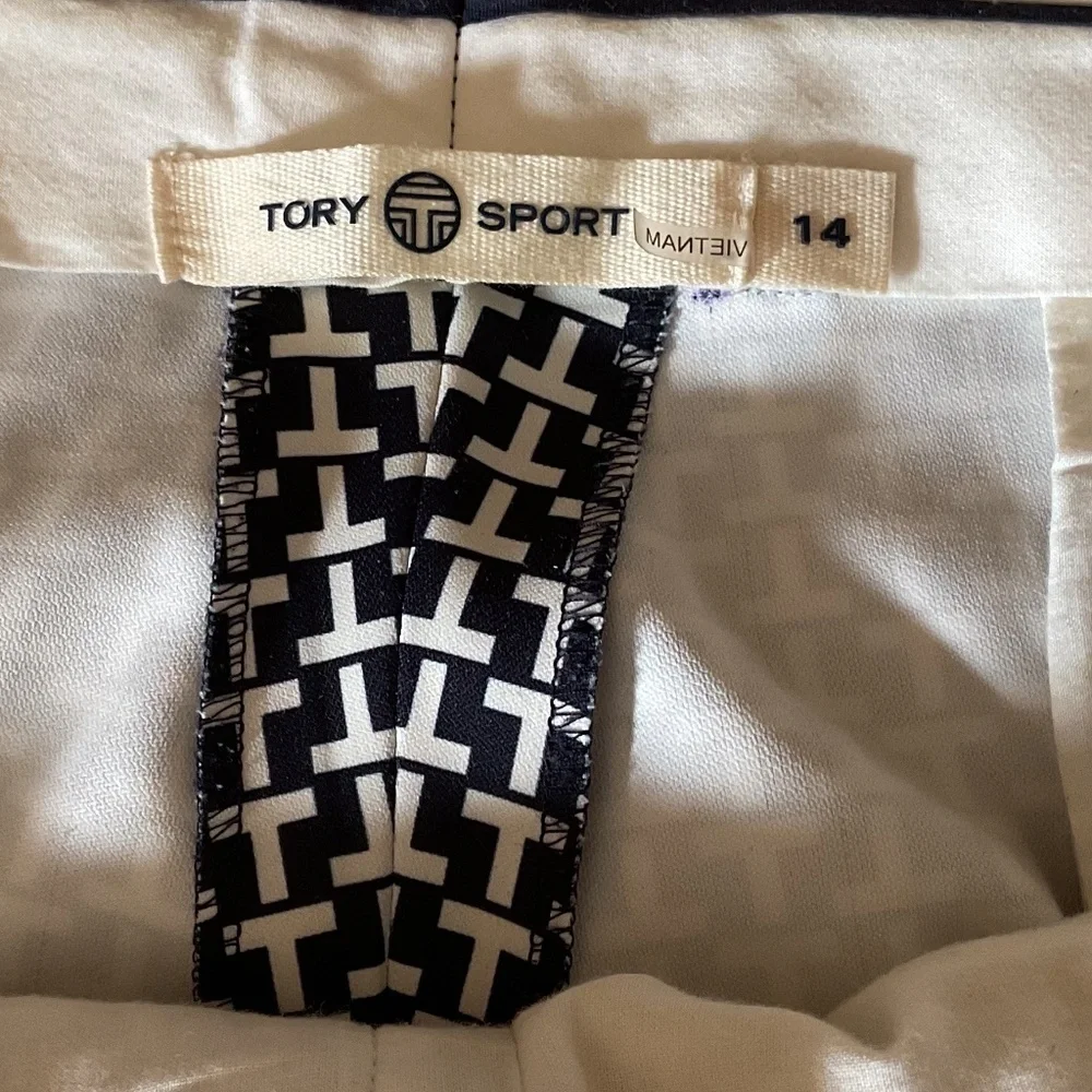 TORY BURCH SPORT NAVY BLUE/WHITE LOGO ANKLE LENGTH PANTS SIZE US 14